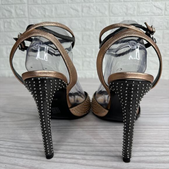 Coach Heels G2000 Prairie Rivets Stiletto Sandal WMNS 10 Black Rose Gold Leather - Picture 6 of 15